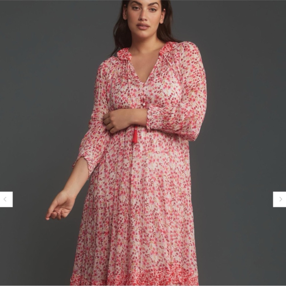 Anthropologie Pink Floral Long Sleeve Maxi Dress Women’s 3X